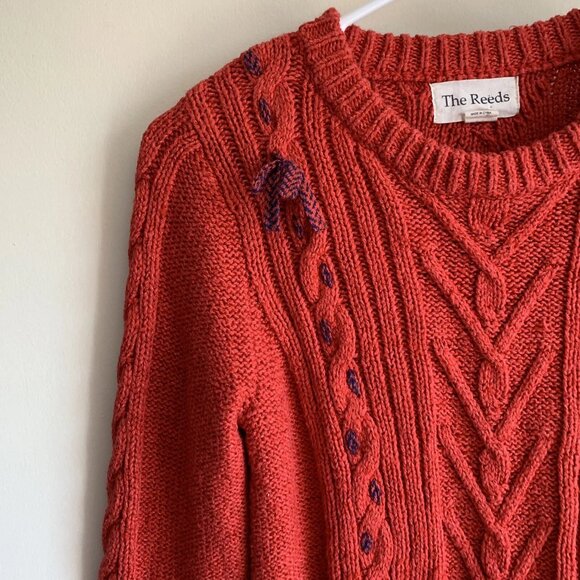 The Reeds J Crew Red Chunky Cable Knit Tassel Pullover Sweater Size Small - Picture 3 of 5